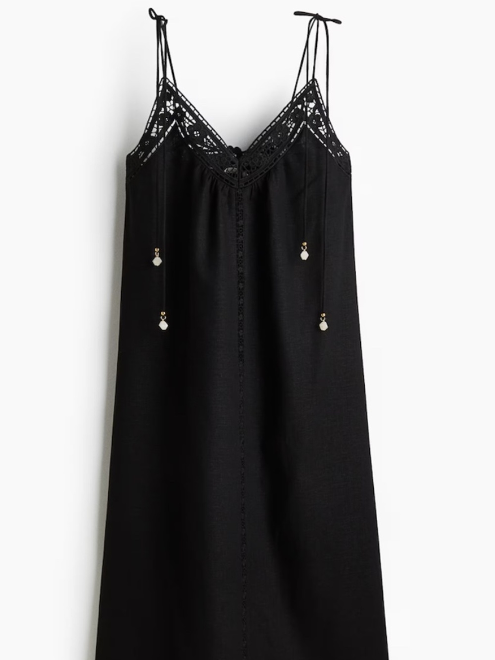 NWT: H&M EYELET-EMBROIDERED DRESS WITH TIE SHOULDER STRAPS- Black